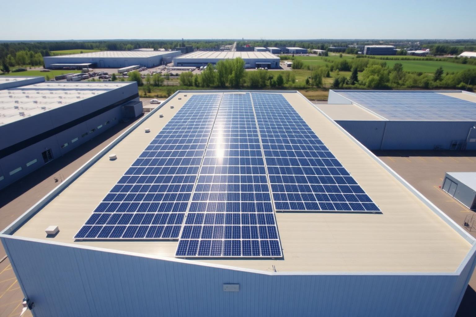Großes Gewerbedach mit installierter Photovoltaikanlage
